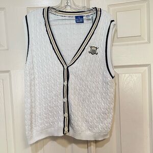 EP Pro White Button Down Fisherman Knit Cotton Golf Vest Crest Preppy  Sports XL